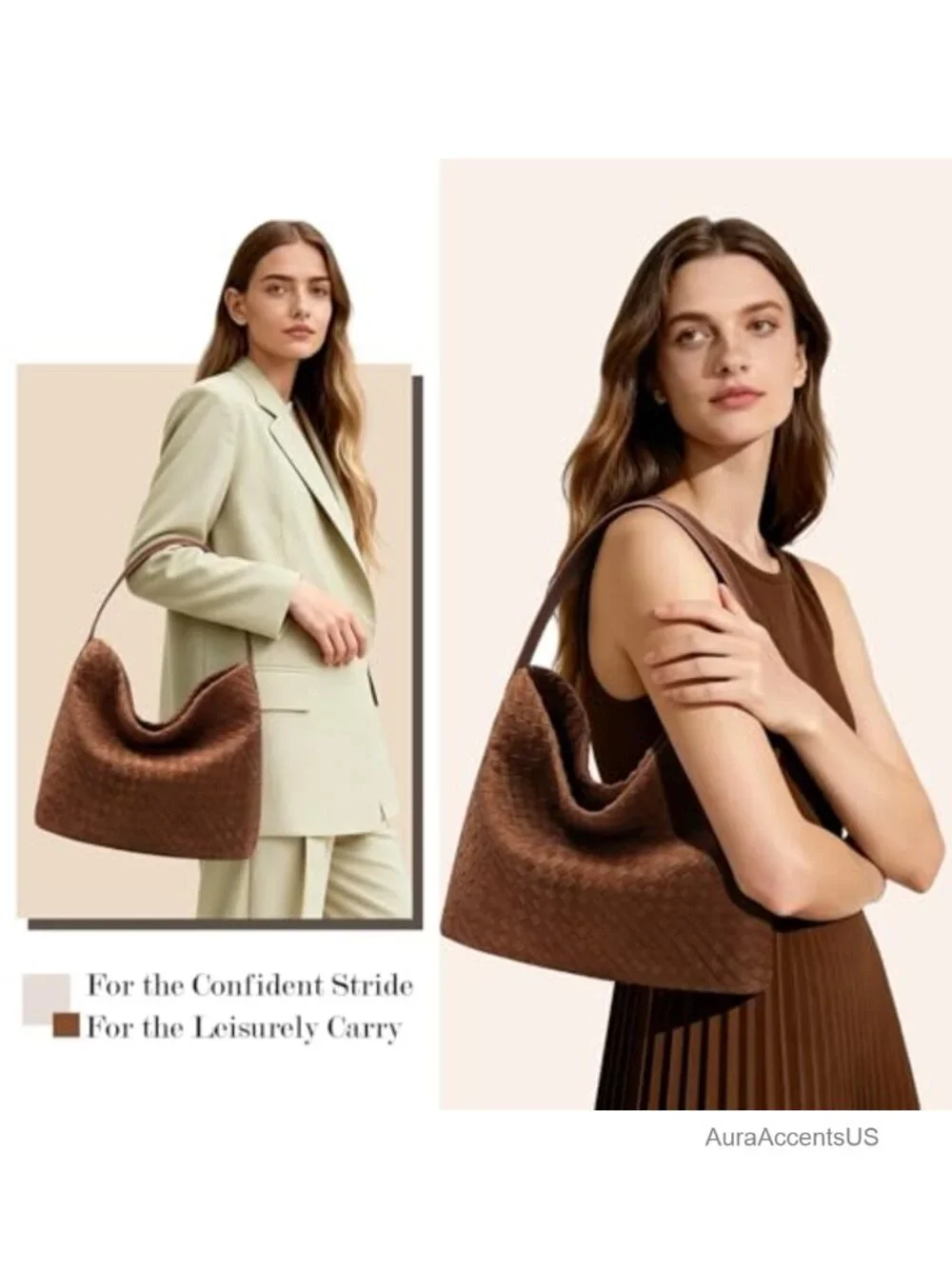 Slouchy Woven Hobo Tote Bag Faux Suede Shoulder Bag Work Travel